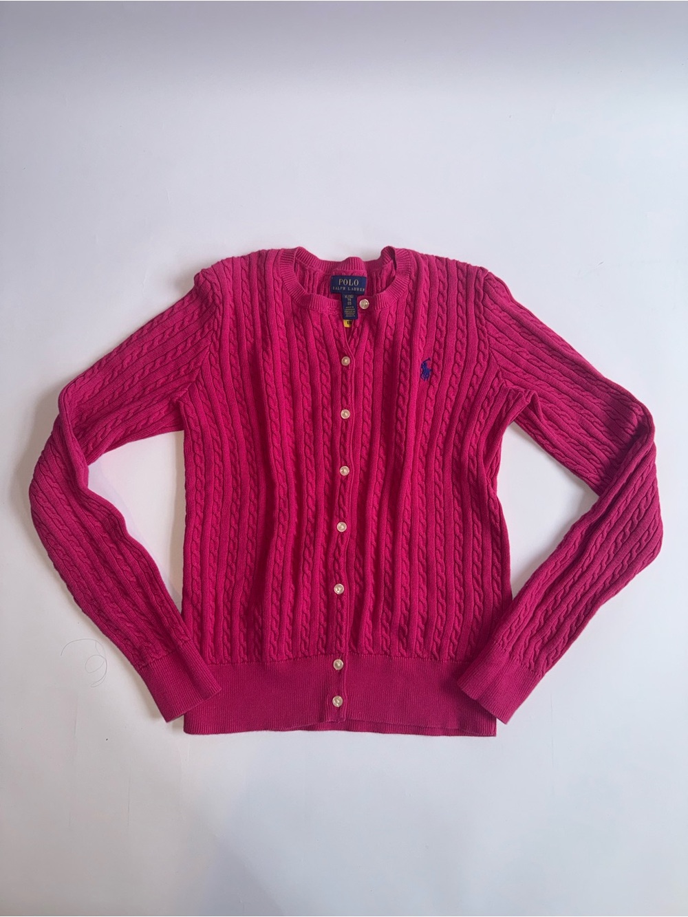 Polo Ralph Lauren Girls Cable Knit Sweater Hot Pink Size XL (16)